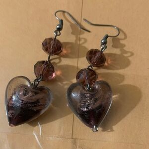 Chic Glass Heart-Shaped Earrings with Brown Accents